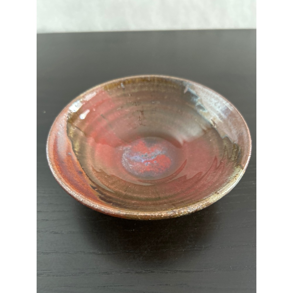 Studio Pottery Handcrafted Glazed Stoneware Bowl Earthy Red Brown Signed SK